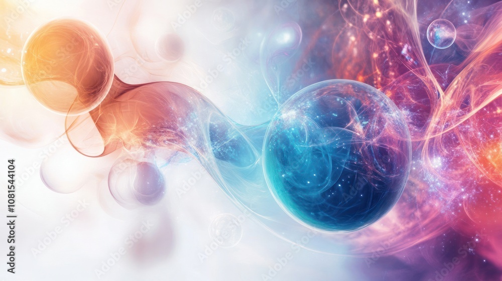 Poster wallpaper concept illustrating a dynamic interplay of light and color with ethereal shapes resemblin