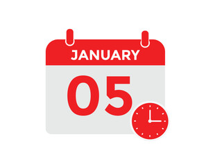 January 5 Calendar Day or Calender Date for Deadlines or Appointment. calendar date icon on white background.