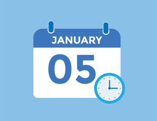 January 5 Calendar Day or Calender Date for Deadlines or Appointment. calendar date icon on white background.