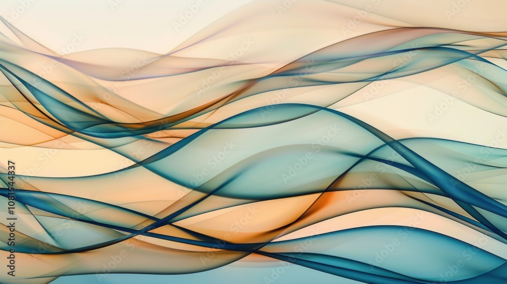 Aufkleber an abstract pattern of intersecting waves in soothing colors against a seamless white backdrop, refl