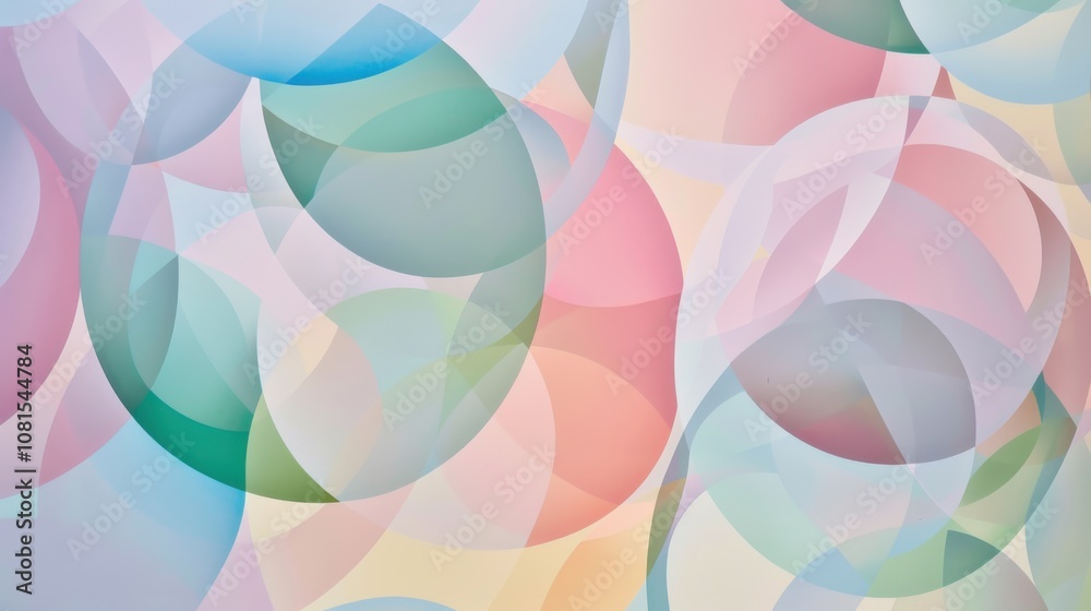Poster an abstract pattern of overlapping circles in soothing pastel colors against a neutral background, e