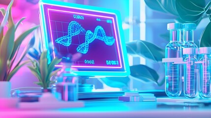Neon Lab with DNA and Test Tubes