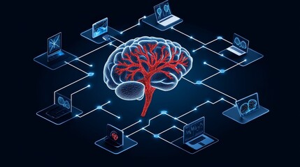 Fototapeta premium Neural Network AI Brain Connected Devices Technology Data Digital Computing Innovation Computing