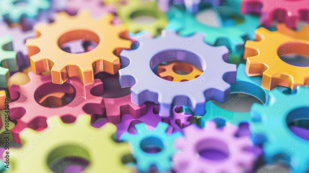 Poster An abstract representation of diverse connections, showing a network of colorful, interlocking gears of various sizes