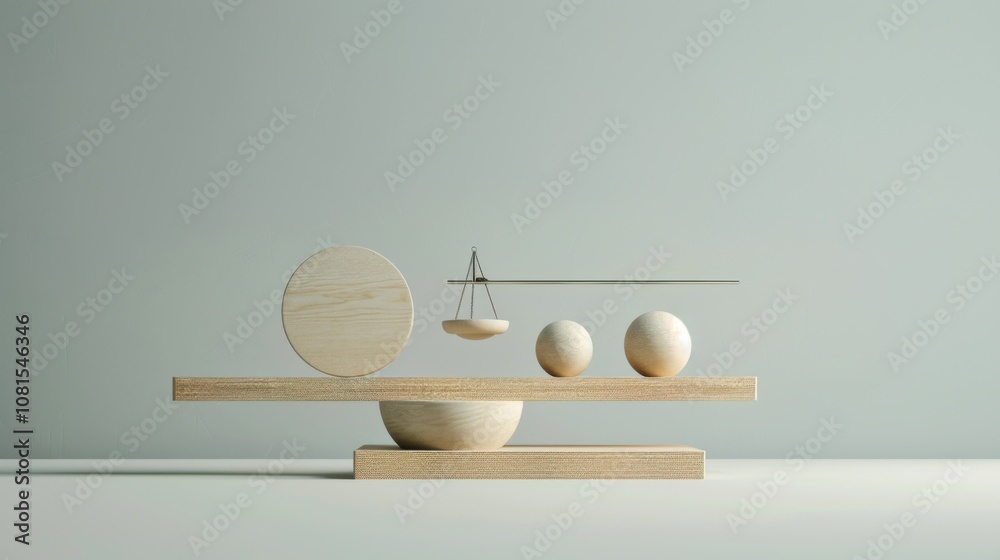 Poster An abstract representation of equity, showing a series of abstract scales with different-sized elements being balanced in equilibrium