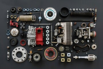 Fototapeta premium Mechanical Parts in an Industrial Design with Metal and Golden Components