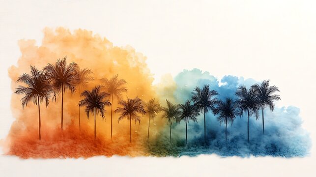 A vibrant and colorful beach towel featuring a tropical palm tree print, perfect for lounging by the pool or soaking up the sun at the beach.