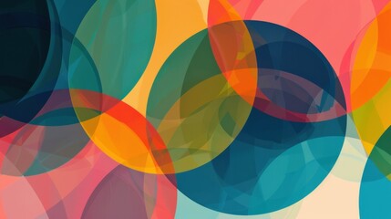 Obraz premium An abstract representation of social inclusion, featuring a series of overlapping circles with different colors blending into each other, Representing the seamless integration of diverse social groups