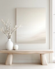 The picture is a reflection of the bench and vase, creating a sense of symmetry