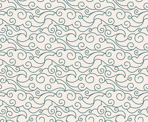 Thin lines clouds background Japanese seamless pattern vector