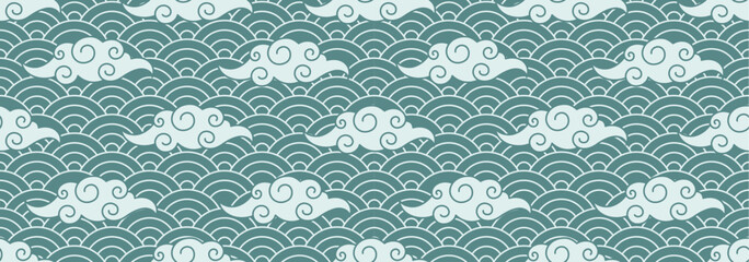 Horizontal Japanese seamless vector vintage wave pattern background