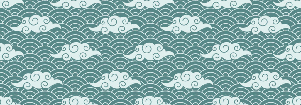 Horizontal Japanese seamless vector vintage wave pattern background