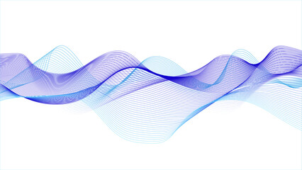 Abstract blue purple gradient flowing wave lines on white background. Wave dynamic music lines. Blue-violet abstract lines. 