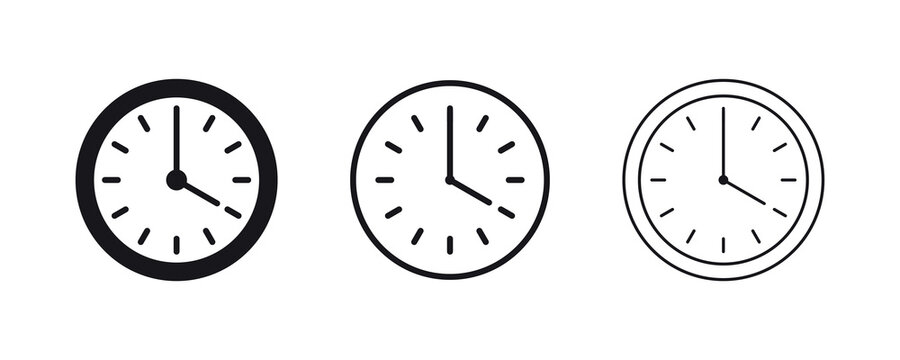 Clock icon set png. Analog clock line icon collection. Wall clock icon on transparent background
