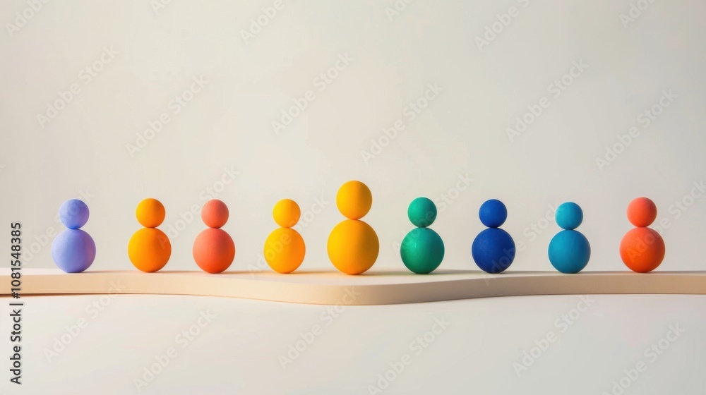 Poster An artistic representation of diverse abstract shapes converging towards a central point on a plain backdrop, Reflecting unity and diversity, photography style