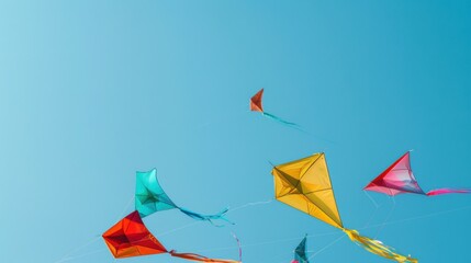 An evocative depiction of a diverse set of colorful kites flying together in a clear blue sky, Symbolizing the freedom and joy that come from embracing and celebrating diverse perspectives