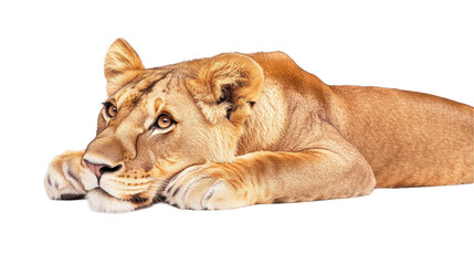 Obraz premium A serene lioness resting gracefully. transparent background