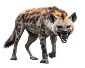Aggressive hyena in a natural habitat. transparent background