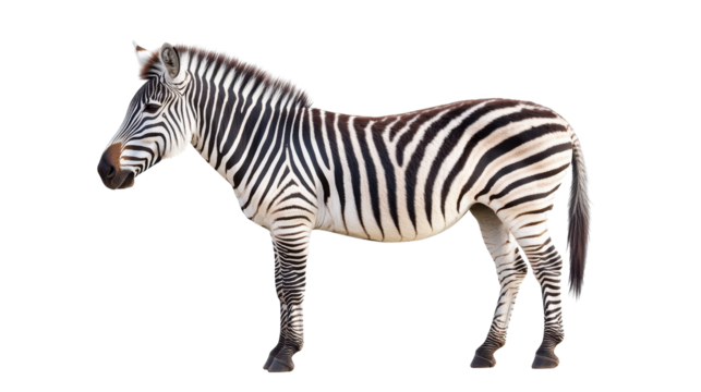 Close-up of a majestic zebra in profile view. transparent background