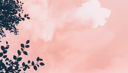 Pink background with clouds and branches 
