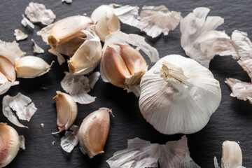 Fresh Garlic Cloves On Slate Background