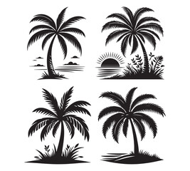 Palm tree silhouette vector illustrations