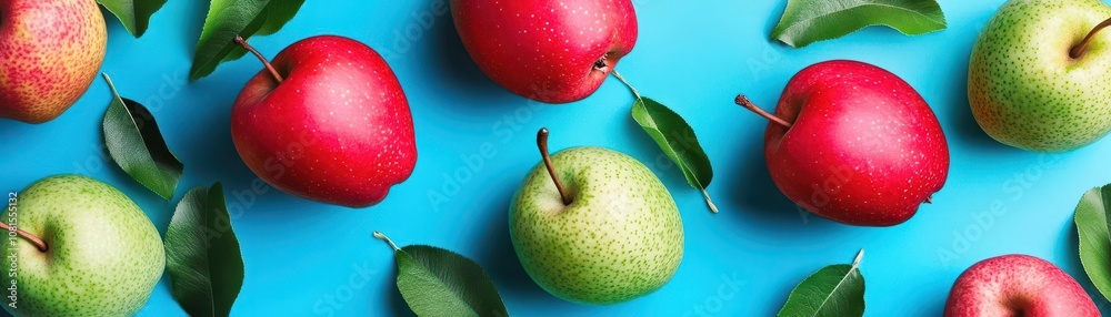 Aufkleber Apple and pear fight flat design top view orchard theme water color Splitcomplementary color scheme