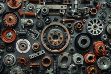  Mechanical Parts in an Industrial Design with Metal and Golden Components