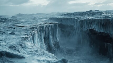 Majestic Cascading Waterfall in a Rugged Landscape