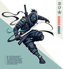 Hand drawn ninja warrior illustration background © creadib