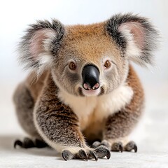 Naklejka premium The close up photo of a Koala showcases the unique features of this iconic Australian marsupial, including its round fluffy ears, large black nose, and adorable expression