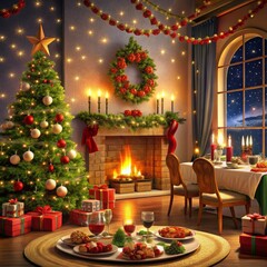 Obraz premium a christmas tree with a candle and a candle in the background