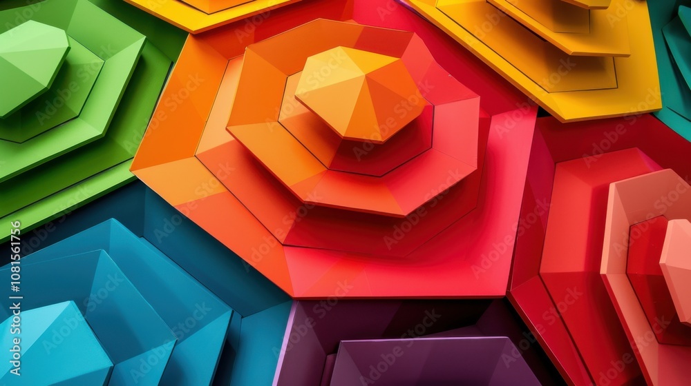 Aufkleber colorful concentric hexagons expanding outward, symbolizing the expanding influence of inclusive pra