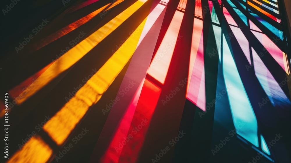 Poster Colorful rays of light breaking through a dark backdrop, metaphorically representing the illumination of different voices and the enlightenment brought by inclusive practices, minimalist style