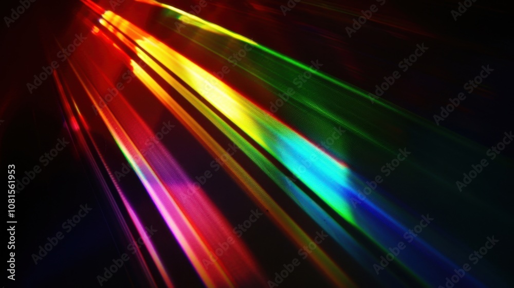 Poster Colorful rays of light breaking through a dark backdrop, metaphorically representing the illumination of different voices and the enlightenment brought by inclusive practices, minimalist style