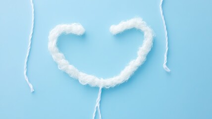 Naklejka premium White thread arranged in heart shape on blue background