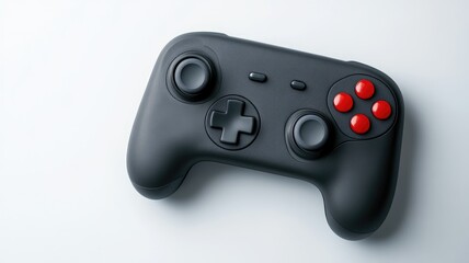 Black wireless gaming controller with buttons and joysticks on white surface