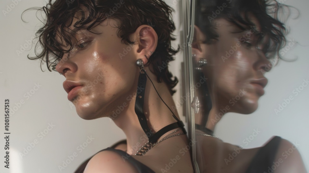 Poster gender fluidity depicted through a series of reflections in mirrors showing individuals embracing di