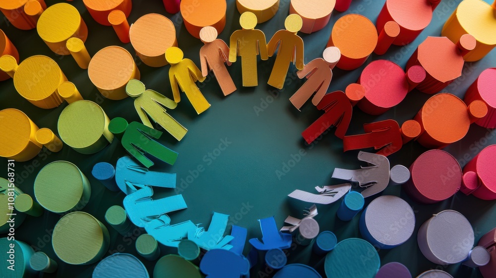 Poster Harmony in diversity, with overlapping circles in harmonious shades, symbolizing cooperation and unity