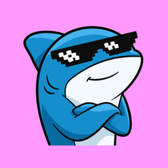 Cool Shark with Sunglasses Cartoon Illustration