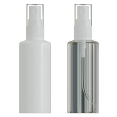 Two Blank White and Transparent Spray Bottle with Transparent Lid for Mockup, isolated