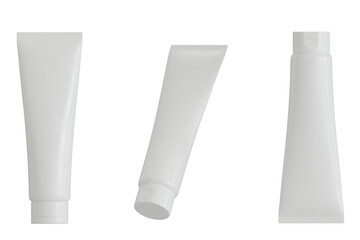 Blank white cosmetic tubes mockup, isolated and shown from different angles