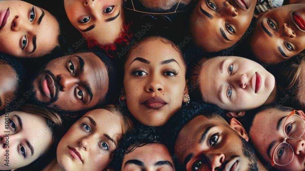 Poster intersectionality symbolized by a gathering of individuals with overlapping identities forming a mos
