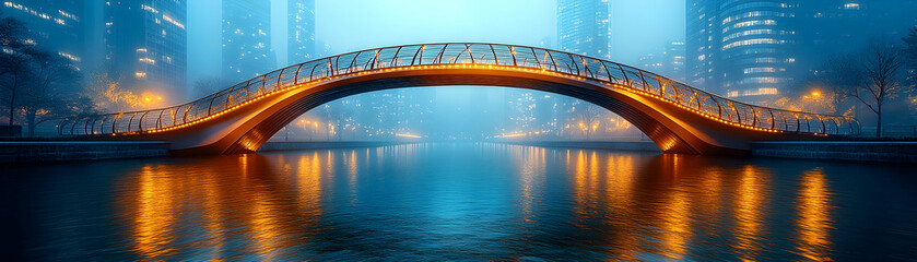 Obraz premium A modern bridge with a city in the background.