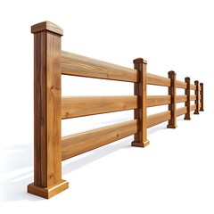 Obraz premium Fencing, fence posts and rails isolated on a white background, close up