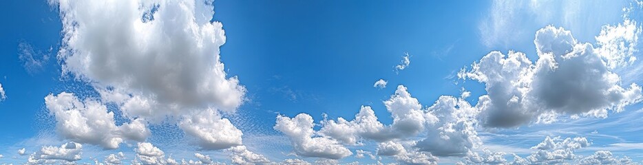 Expansive Panoramic View of Tranquil Blue Sky with White Fluffy Clouds