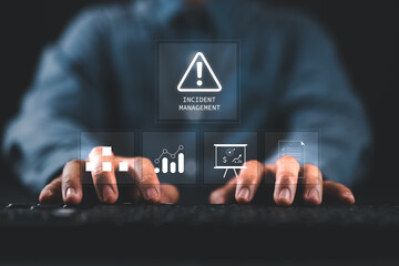 Incident management process business technology concept. Businessman touch virtual incident...