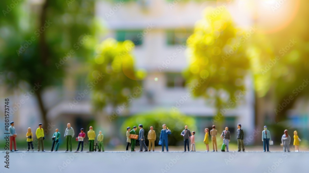 Poster miniature figures of different ethnicities and abilities positioned against a softly blurred school 