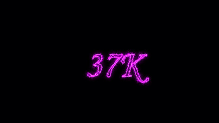 37K  text illustration.  Neon pink Color on dark Background.  Electric lighting text with animation on black background, 