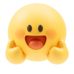Fototapeta premium 3D Render of a Happy Yellow Emoji with Blushing Cheeks and Double Thumbs-Up